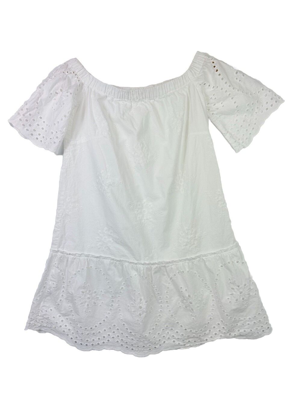 Rebellion Again White Eyelet Off Shoulder‎ Midi Dress Small Cotton